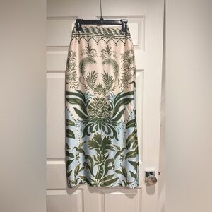 Parker Green and Cream Botanical Pencil Skirt